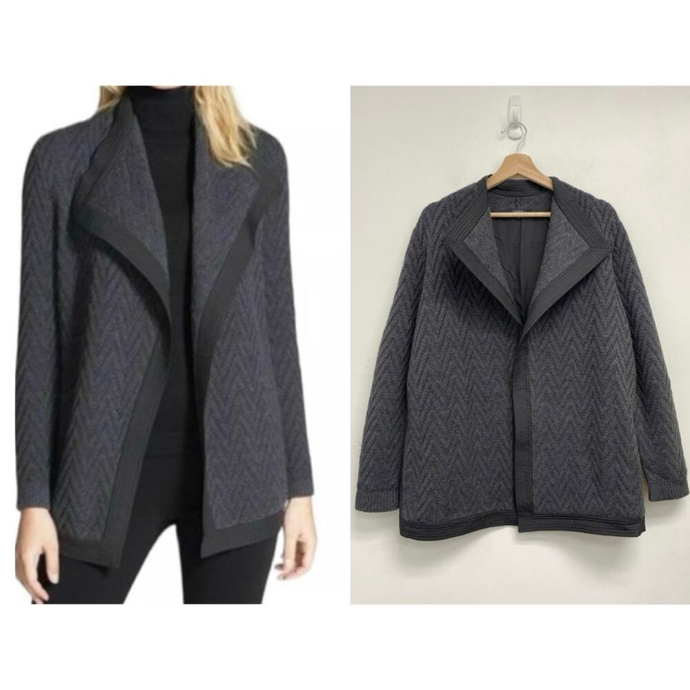 Lafayette 148 New York Merino Wool Zigzag Jacquard Open-Front Drape Jacket - L